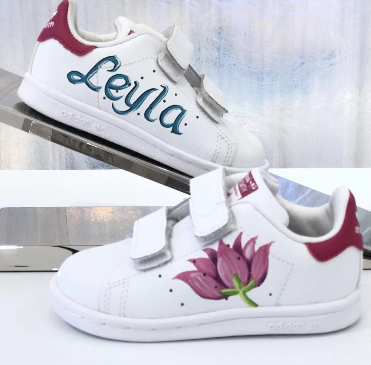 Stan Smith painted with 'Leyla' and a lotus