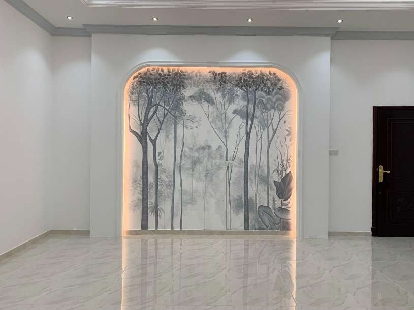 Arched forest wall seen from the room